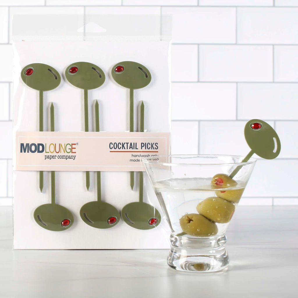 Mod Lounge Mid Century Modern Acrylic Olive Cocktail Pick Set of 6