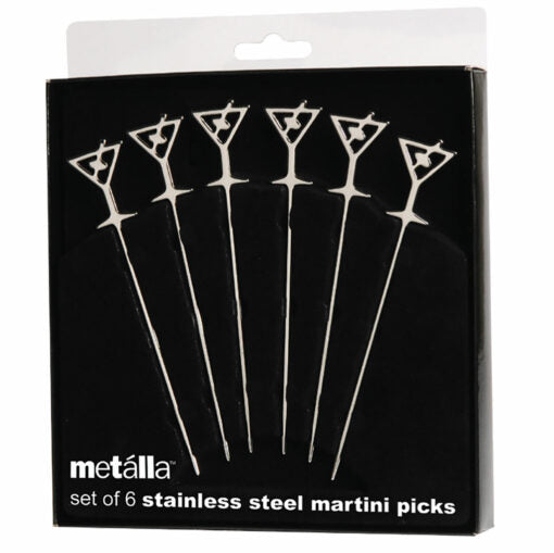 Prodyne Martini Glass Stainless Steel Martini Picks Set of 6