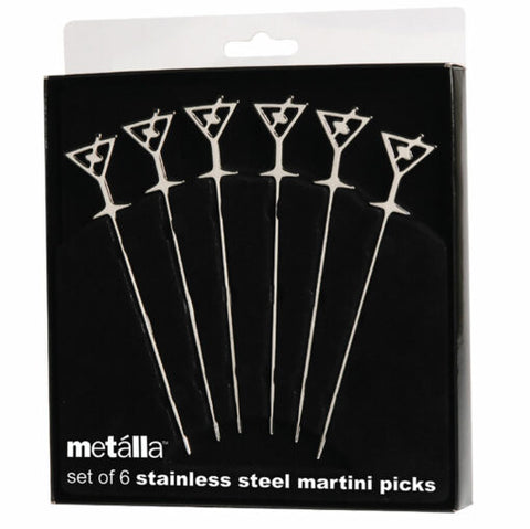 Prodyne Martini Glass Stainless Steel Martini Picks Set of 6