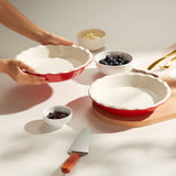 Kook Ceramic Cherry Red Deep Pie Dish with Wave Edge, 9 Inch