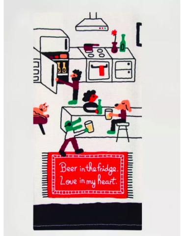 BQ BEER IN THE FRIDGE. LOVE IN MY HEART DISH TOWEL