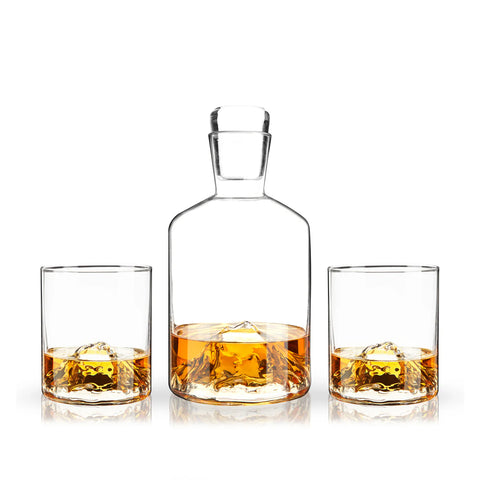 Viski Mountain Decanter with Crystal Tumblers Set of 2