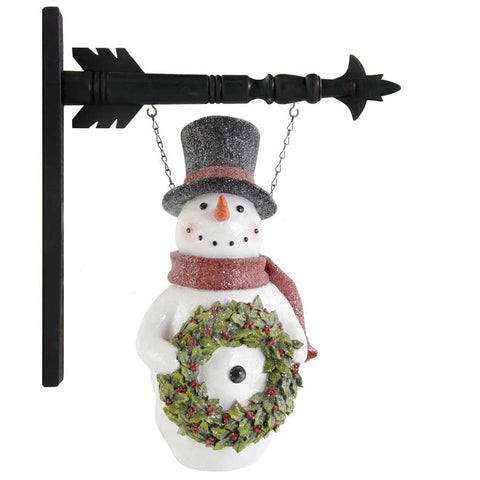 K & K Interiors Glittered Resin LED Snowman Hanging Ornament