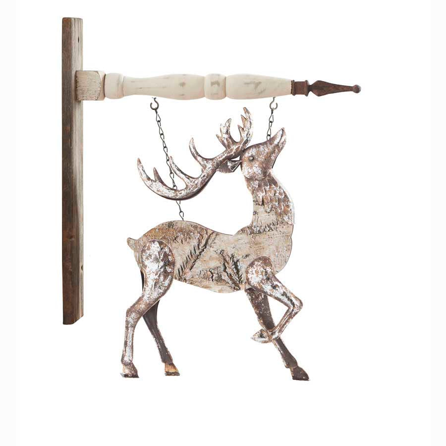 K & K Interiors Antiqued Metal Deer Head Up Hanging Ornament