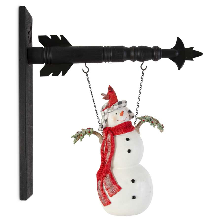 K & K  Interiors Glittered Resin Snowman with 2 Cardinals Hanging Ornament