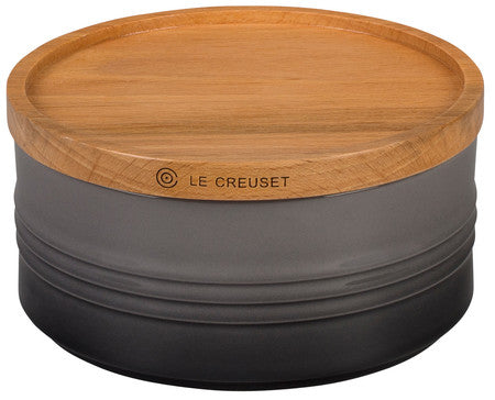Le Creuset 23 Oz Flint Oyster Canister With Wood Lid