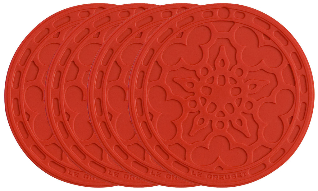 Le Creuset Cherry Silicone French Coaster Set of 4