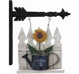 K & K  Interiors White Wood Picket Fence with Watering Can and Sunflower Hanging Ornament