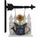 K & K Interiors White Wood Picket Fence with Watering Can and Sunflower Hanging Ornament