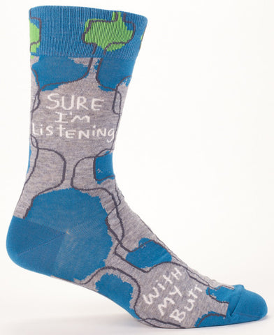 Blue Q Men's Crew Socks Sure I'm Listening, With My Butt