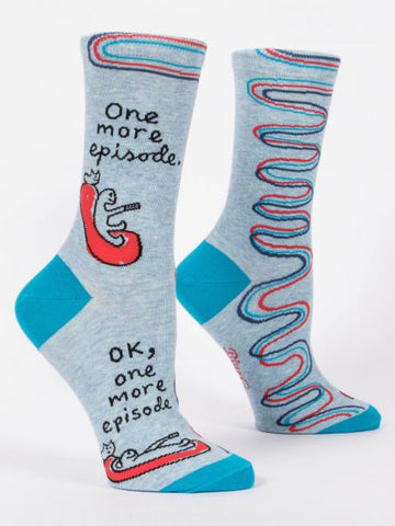 Blue Q Women's Crew Socks One More Episode, Ok, One More Episode