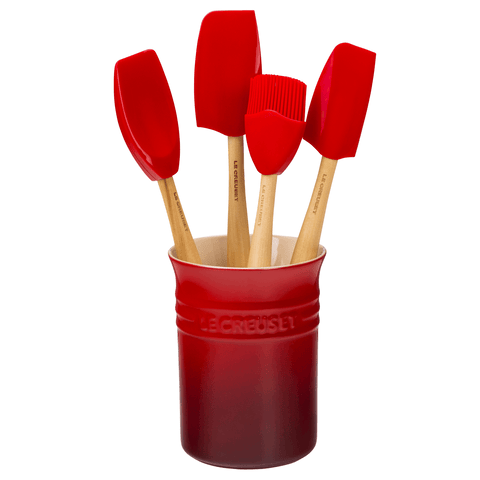 Le Creuset Cherry 5 Piece Utensils With Crock