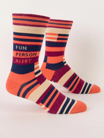 Blue Q Men's Crew Socks Fun Person Alert