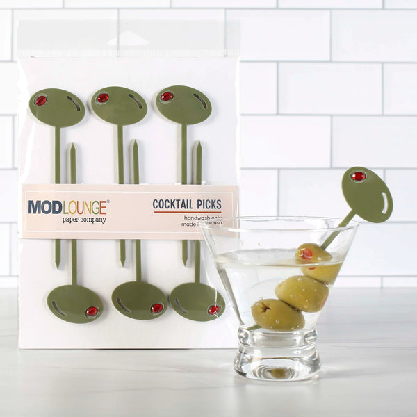 Mod Lounge Mid Century Modern Acrylic Olive Cocktail Pick Set of 6