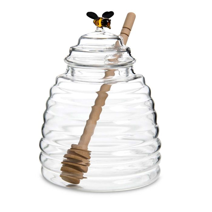 HIC Kitchen Glass Honey Jar with Lid and Honey Dipper