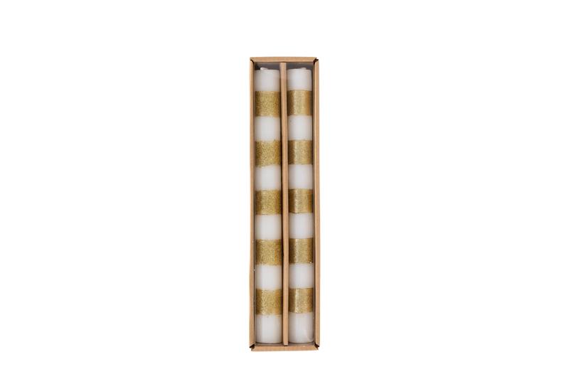 Mudpie Gold Stripe Taper Candle 2pk