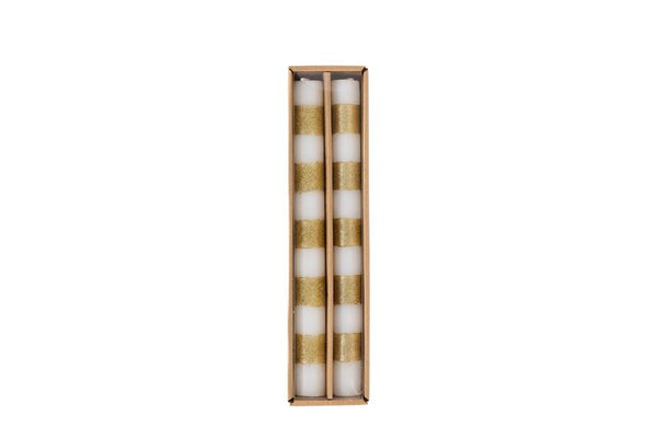 Mudpie Gold Stripe Taper Candle 2pk