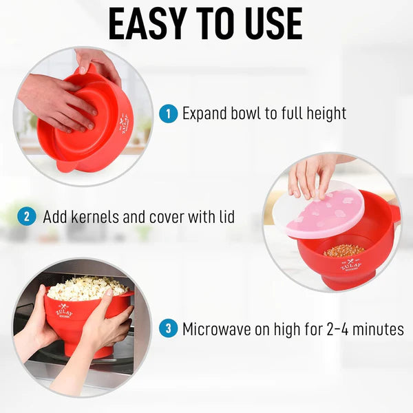 Zulay Red Collapsible Microwave Popcorn Popper