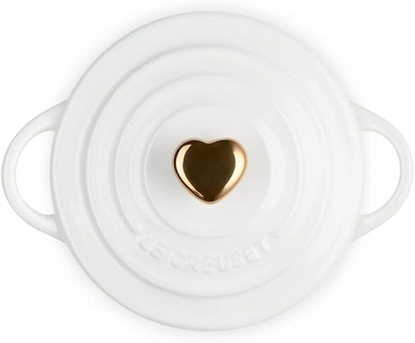 Le Creuset White Round Cocotte 8oz with Heart Knob