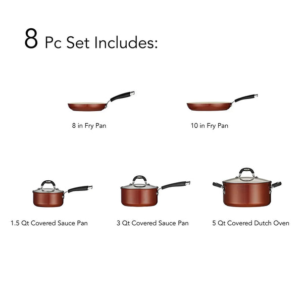 Tramontina Ceramica 8 Pc Cookware Set Metallic Copper (In Store Pickup Only)