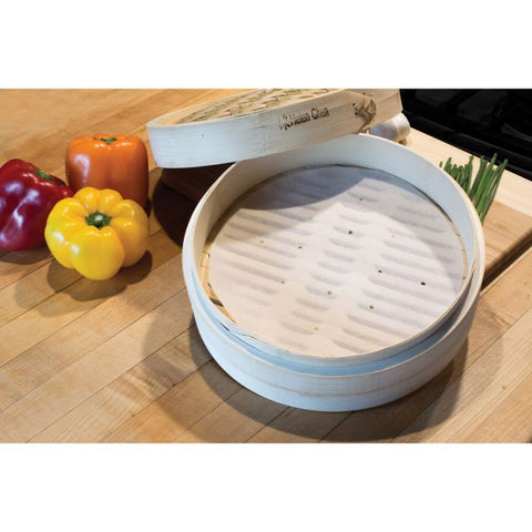 HIC Helen's Asian Kitchen Perforated Parchment Steamer Liner, 9.5in, 20PC