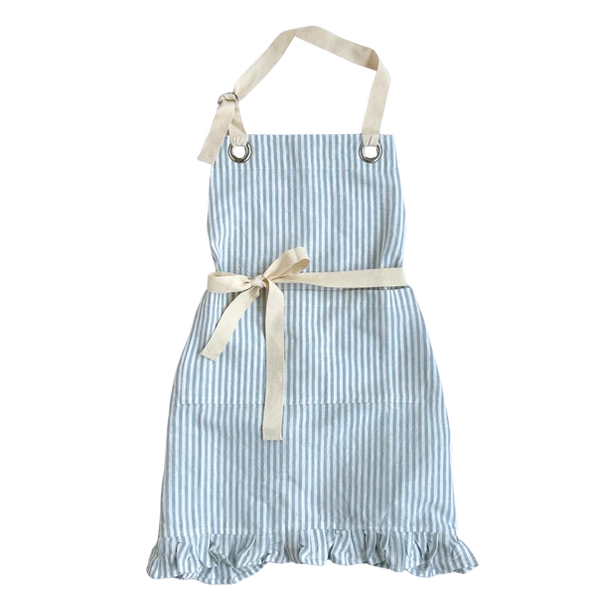 Porter Lane Home Blue Ruffle Pin Stripe Apron