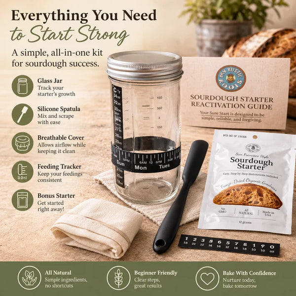 My Rustic Roots Complete Sourdough Starter Jar Kit BONUS BAG OF STARTER