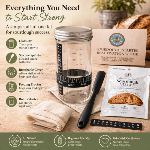 My Rustic Roots Complete Sourdough Starter Jar Kit BONUS BAG OF STARTER