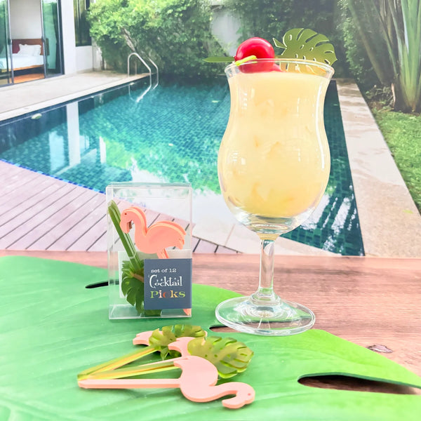 Mod Lounge Mid Century Modern Flamingo and Palm Mini Cocktail Picks 12pc