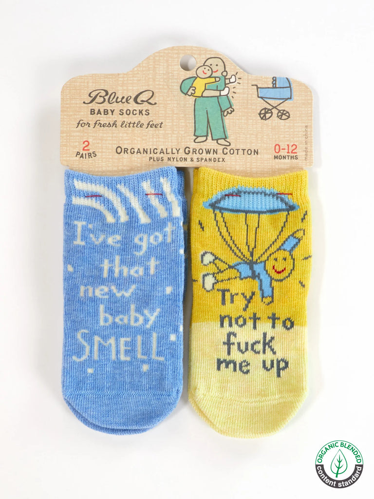 Blue Q Baby Socks new baby smell/try not to fuck me up