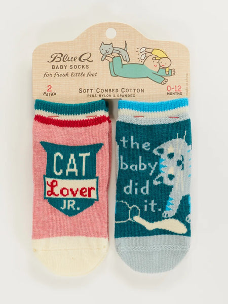 Blue Q Cat Lover Jr./ The Baby Did It. Baby Socks