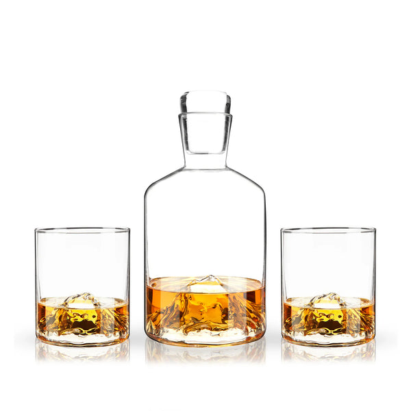 Viski Mountain Decanter with Crystal Tumblers Set of 2