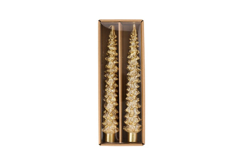 Mudpie Gold Christmas Tree Taper Candle 2pk