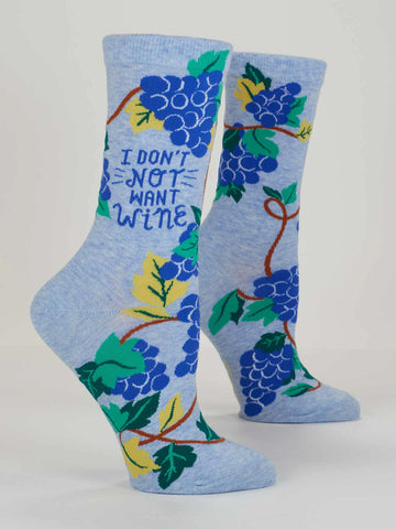 Blue Q Women's Crew Socks Don't Not Want Wine