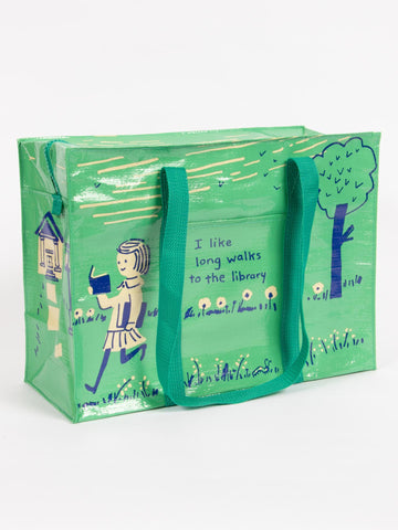 Blue Q Shoulder Tote I Like Long Walks To The Library