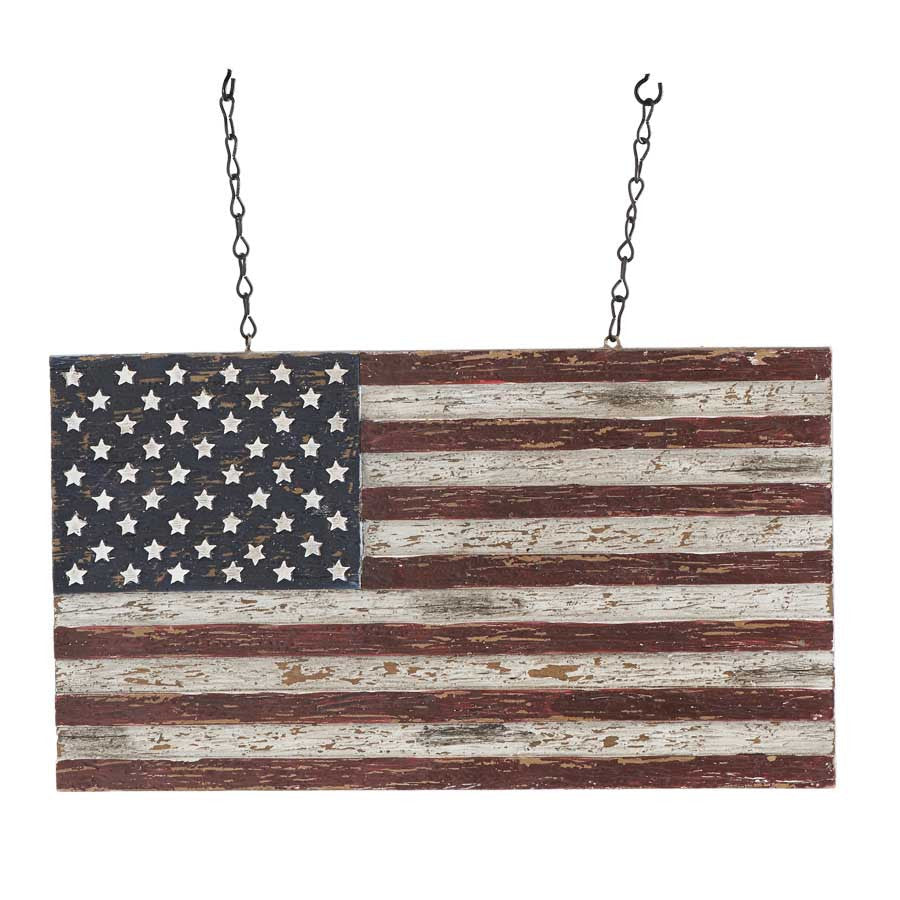 K & K Interiors Distressed Resin USA Flag Hanging Ornament