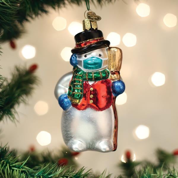 Old World Christmas Snowman With Face Mask Ornament