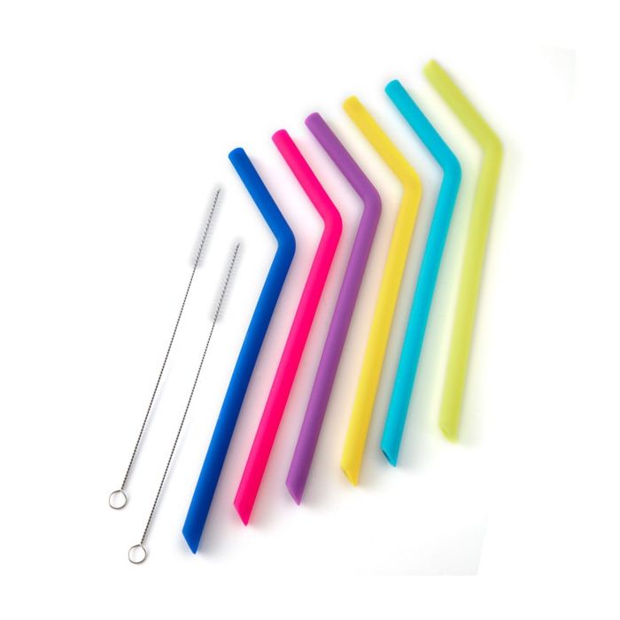 Norpro Set of 6 Reusable Silicone Straws With 2 Cleaning Brushes