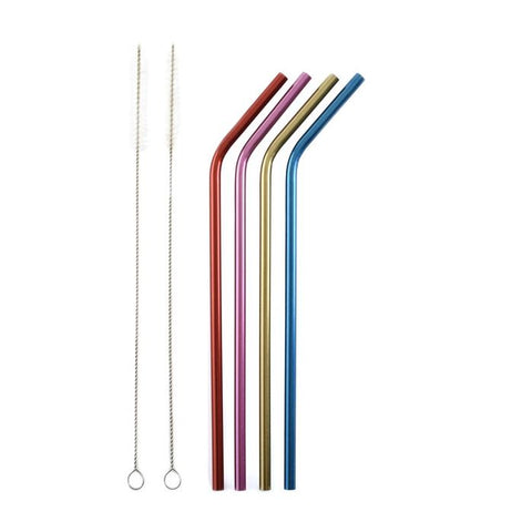Norpro Stainless Steel Metallic Drinking Straws Set of 4 with 2 Cleaning Brushes