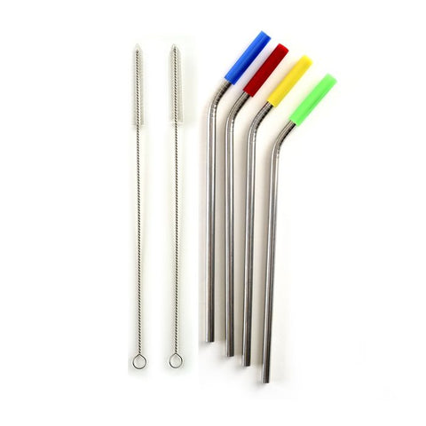 Norpro Stainless Steel Silicone Tipped Drinking Straws Set of 4