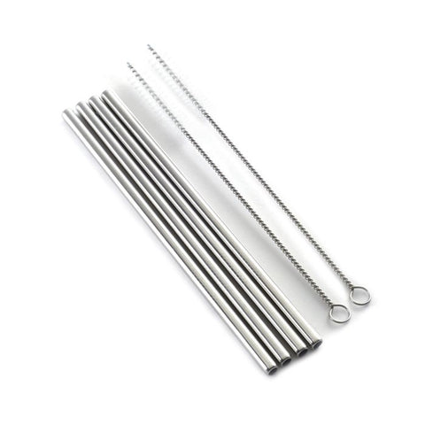 Norpro 8.5" Stainless Steel Straws Set of 4 with 2 Cleaning Brushes