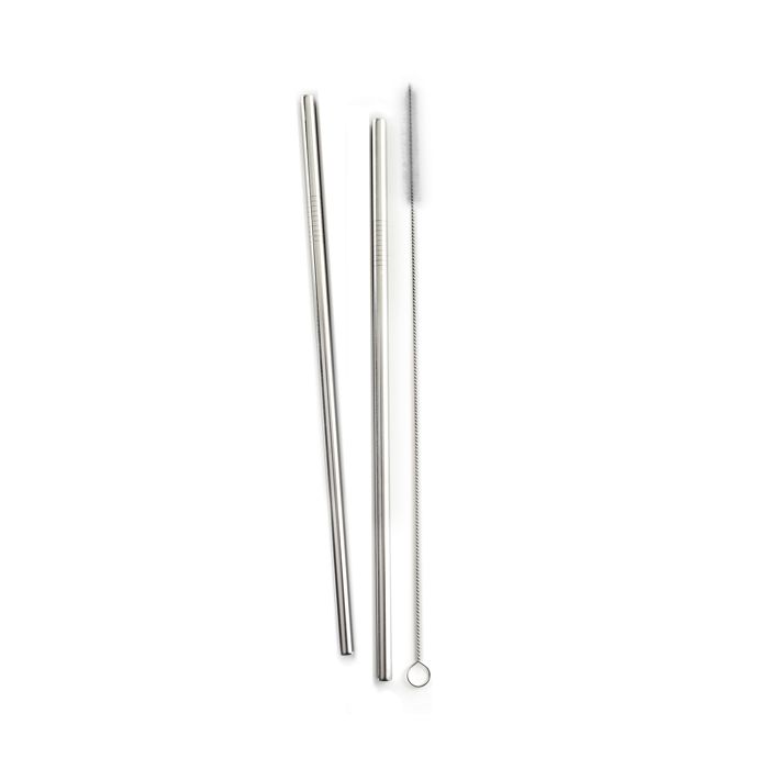 Norpro 11 Inch Stainless Steel Drinking Straws Set of 2 with Cleaning Brush
