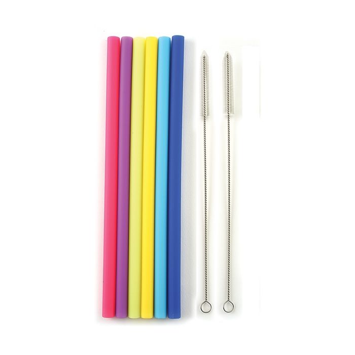 Norpro Reusable Straight Jumbo Silicone Straws with 2 Cleaning Brushes Set of 6