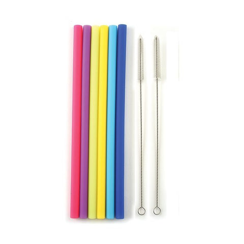 Norpro Reusable Straight Jumbo Silicone Straws with 2 Cleaning Brushes Set of 6