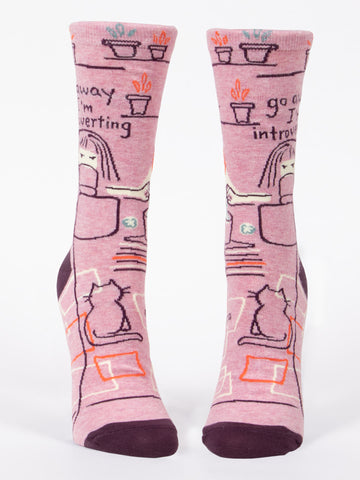 Blue Q Womens Crew Socks Go Away I'm Introverting