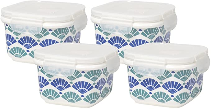 Now Designs Blue Fans Snack N Serve 4.5" Porcelain Container With Lid