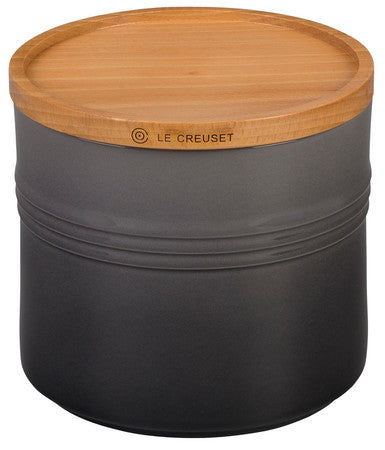 Le Creuset 1.5 Qt Flint Oyster Canister With Wood Lid