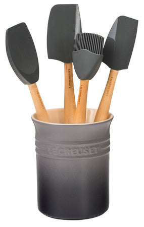 Le Creuset Flint Oyster 5 Piece Utensils With Crock