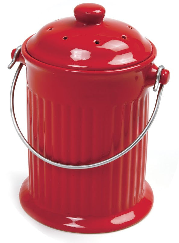 Norpro 1 Gallon Red Ceramic Compost Keeper