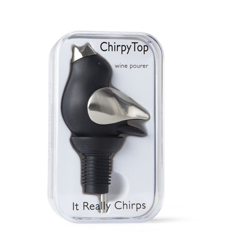 ChirpyTop Wine Pourer Black Body with Silver Wings